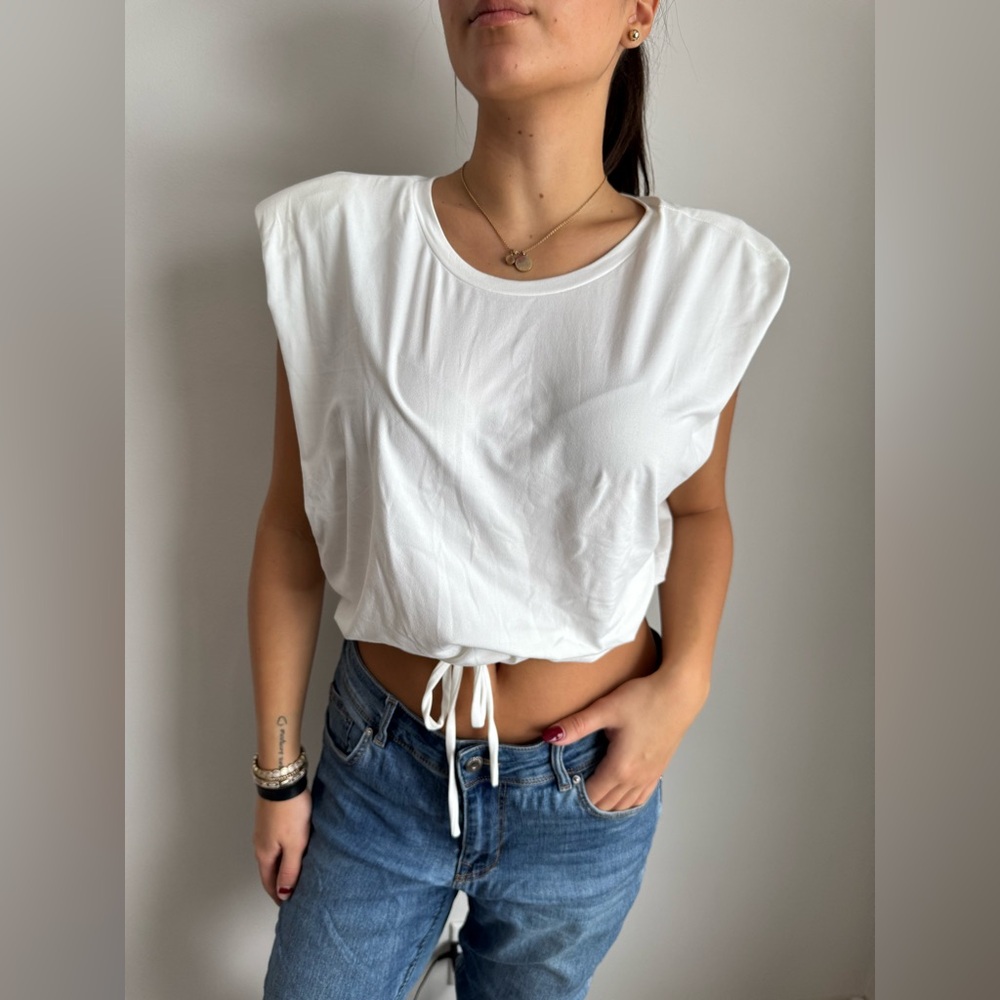 White Padded Shoulder T-Shirt